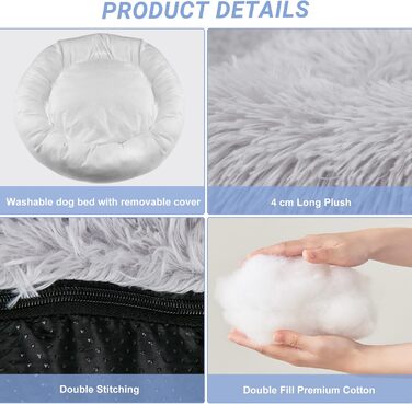 Заспокійливе ліжко для собак знімний чохол, миється, ліжко-пончик проти тривоги, м'яке, кругле, затишне, плюшеве, тепле, 60 см, світло-сірий, зовнішній діаметр 60 см (M), чорний