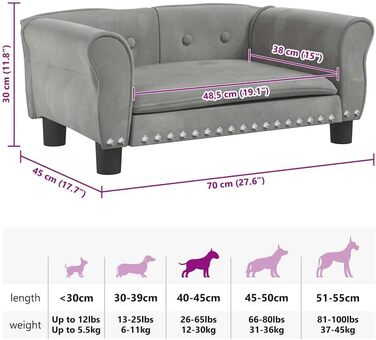 Лягушковий лежак для собак, м'який лежак для тварин, диван-софа для маленьких собак, лежанка для котів, світло-сірий велюр, 70 x 45 x 30 см