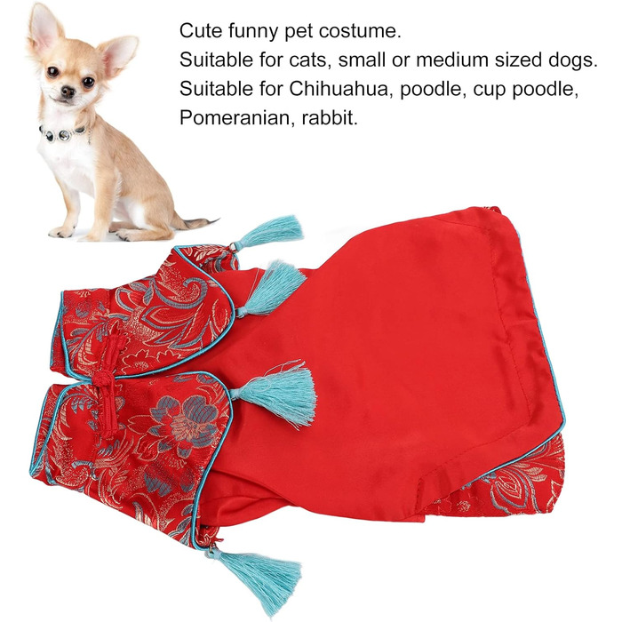 Костюм для собак та котів у китайському стилі Чеонгсам з атласу, Tang Anzug - елегантний дизайн, м'яка бавовна, святковий одяг для Різдва та вечірок (S)