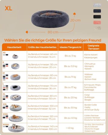 Крісло-лежанка для собак та котів Feandrea Ombré-Grey, діаметр 90 см, знімний наповнювач, плюшеве, для комфортного сну