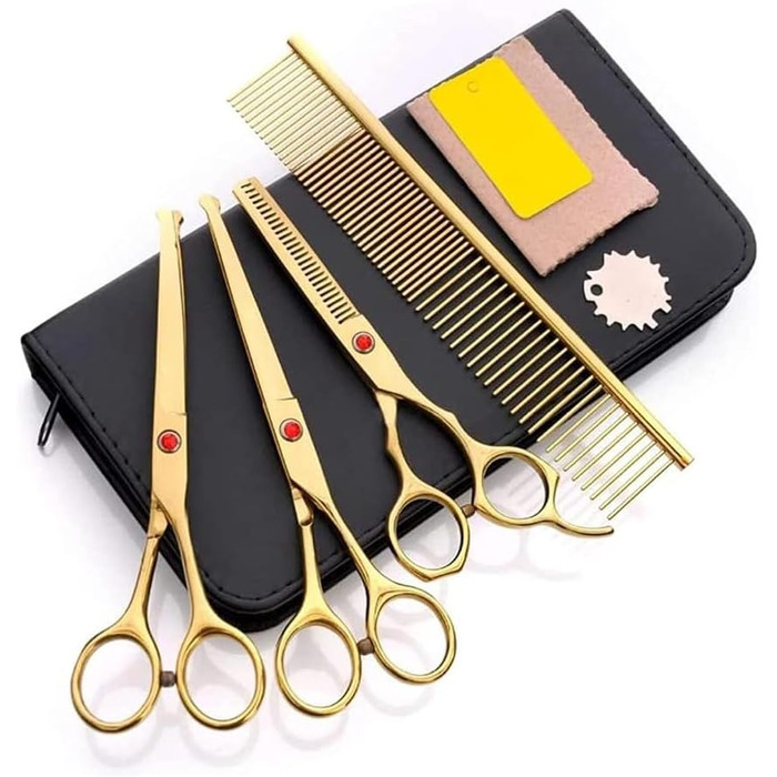 Професійна ножиця для собак, вигнута ножиця для стрижки шерсті, набір ножиць з нержавіючої сталі, спеціально для догляду за шерстю тварин (золота)
