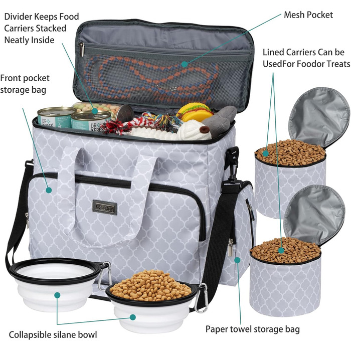 Сумка для подорожей з тваринами Baglher: набір для перевезення домашніх тварин з двома контейнерами для корму та складеними мисками