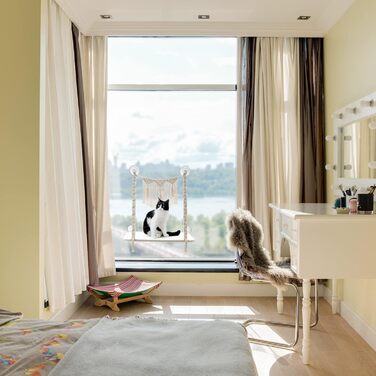 Кішка-гойдалка на вікно Dahey, гамак для котів з макраме, бохо-кріплення на стіну, зручне ліжко для котів, економія місця, безпечне кріплення, витримує до 10 кг