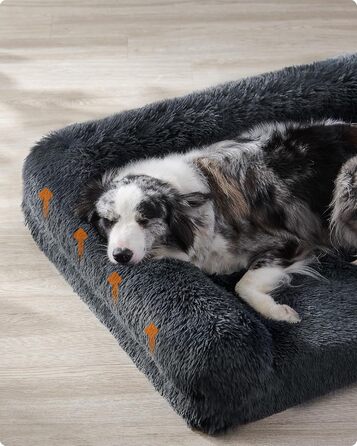 Ліжко для собак Feandrea FluffyHug XL, ортопедичний лежак із знімним та праним чохлом, нопінговий поролон, для середніх і великих порід, темно-сірий, 106x80x23 см