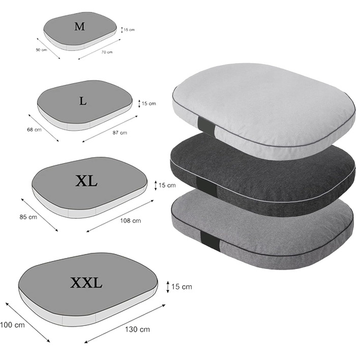 Матрац для собак овальної форми, 87x68x15 см, сірий - водонепроникний, кучелистий, для собак маленьких, середніх та великих порід, підходить для вулиці, можна прати