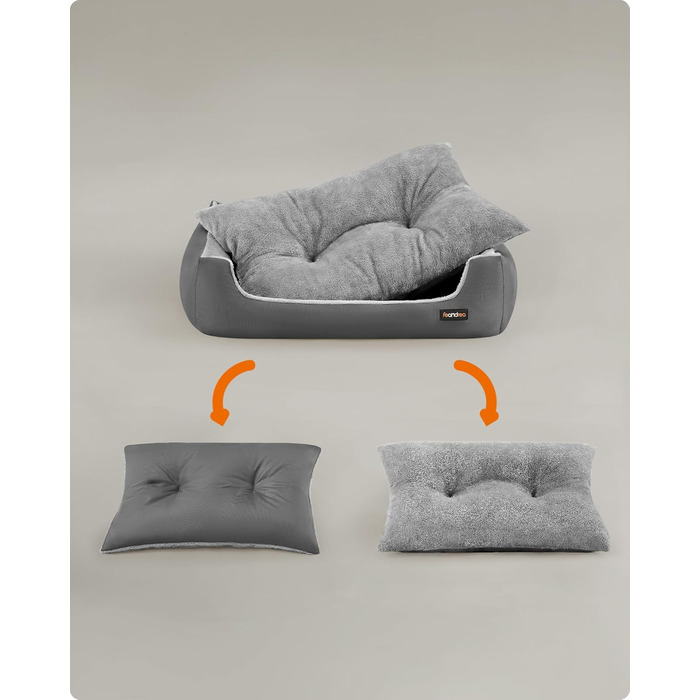 Ліжко для собак Feandrea, корзина для собак з двостороннім матрацом, сірий + сіро-блакитний, 85 x 65 x 21 см, PGW004G02