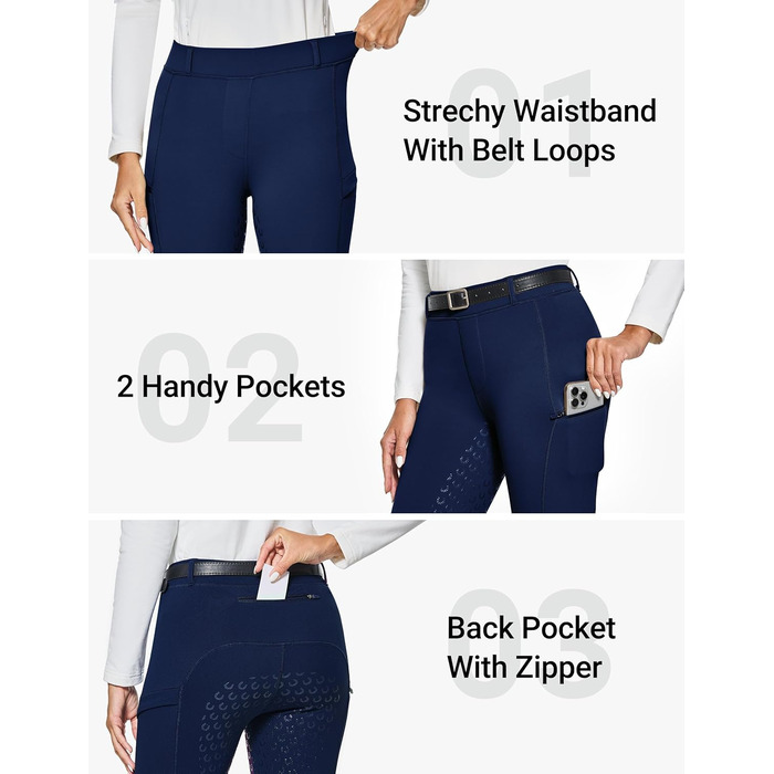 Легінси для верхової їзди FitsT4 T4 Sports Damen Winter з флісу, силіконове сідло, кишені на блискавці, XS, військово-синій