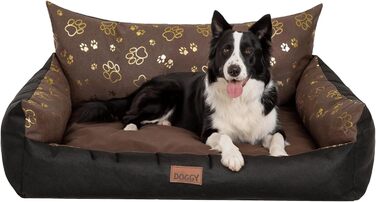 Ліжко для собак - м'яке ліжко-корзина для собак, котів, маленьких, середніх та великих собак - подушка для собак, собаче ліжко, лежанка для собак, місце для сну - 63x48 см - (XXL - 107x80 см, Колір: Коричневий з лапами)