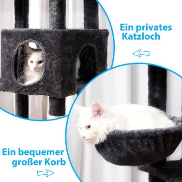 Котячий будиночок Hey-brother Kratzbaum: багатоповерховий, 145 см, сірий, з лежаком та гамаком