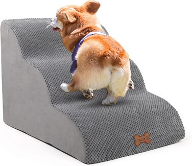 Сходинки для собак Caliyo, 3 сходинки, для маленьких собак, з високощільним губчастим матеріалом, знімний, washable cover, неслизьке дно (60 x 40 x 40 см, сірий)