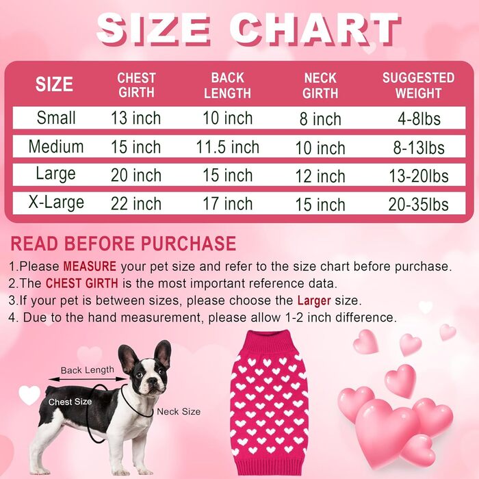 Вовняний пуловер для собак на День святого Валентина з червоним сердечком (M, червоний)