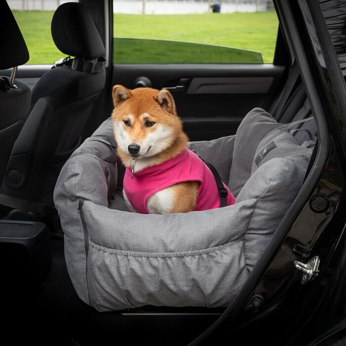 Автокрісло для собак JACKO & CO Premium, сіре, для маленьких та середніх тварин до 15.9 кг, з підняттям, з повідком та кишеньками, водовідштовхувальне