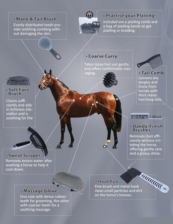 Набір для догляду за конем Harrison Howard, 9 предметів, блакитний (з сумкою)