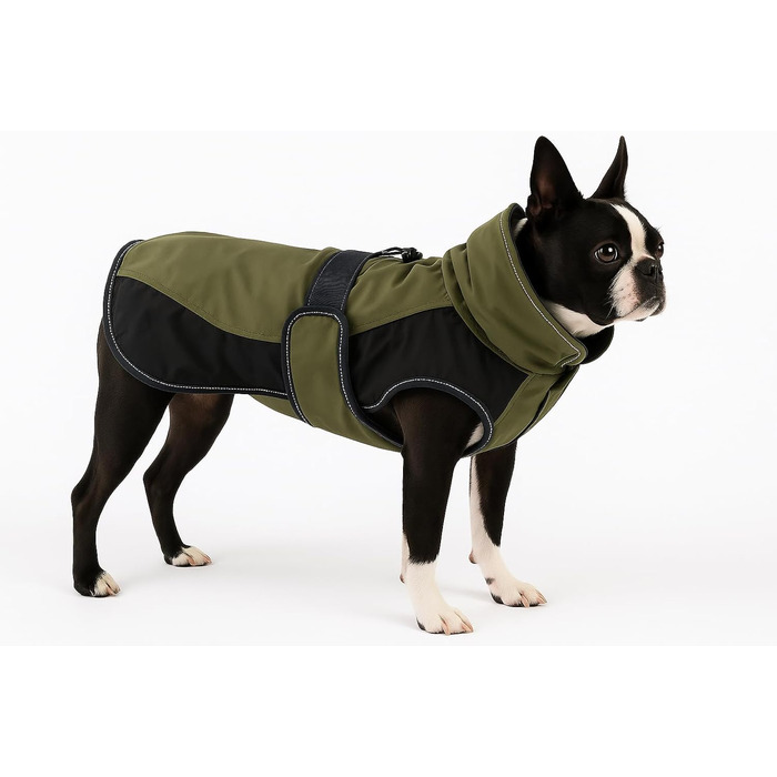 Зимовий теплий накид для собак Flamingo – Eisberg, какі та темно-синій, 40 см, поліестер, дихаючий, водостійкий, з PU-покриттям, з ремінцем на животі, з отвором для шлейки, світловідбиваючий