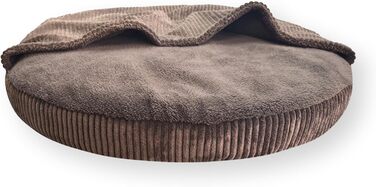 Ліжко для собак 4L Textil Vigo з капюшоном, печеринка для собак, ковдра, корзина для собак, спальний мішок для собак, корзинка для собак, матеріал: Cord, середні породи собак, з ковдрою (Темно-коричневий, L 90 x B 90 x H 12 см)