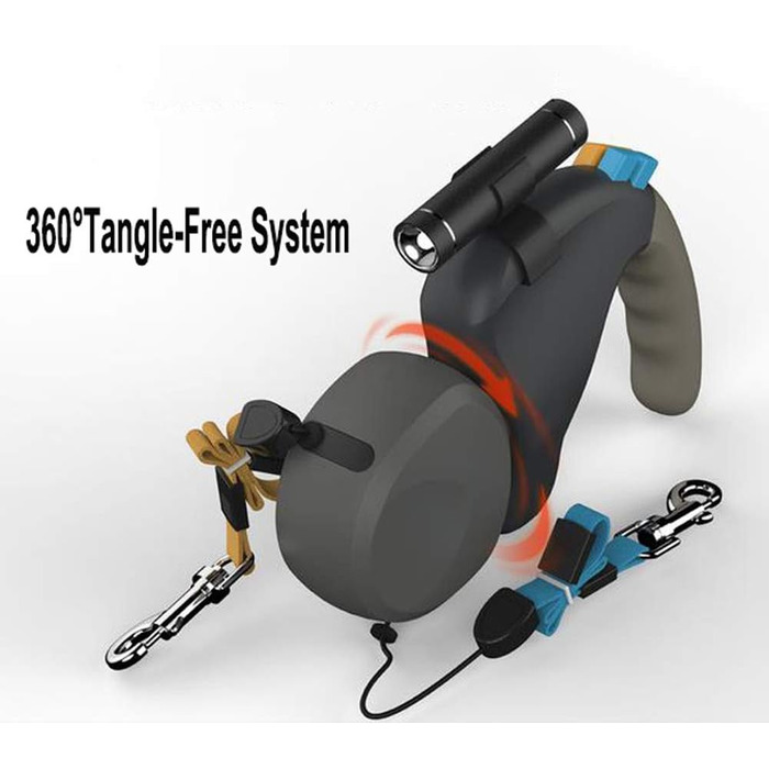 Висувна собача повідка, подвійна повідка для 2 собак, зручна ручка з піни, автоматична повідка, для великих та середніх собак, чорна