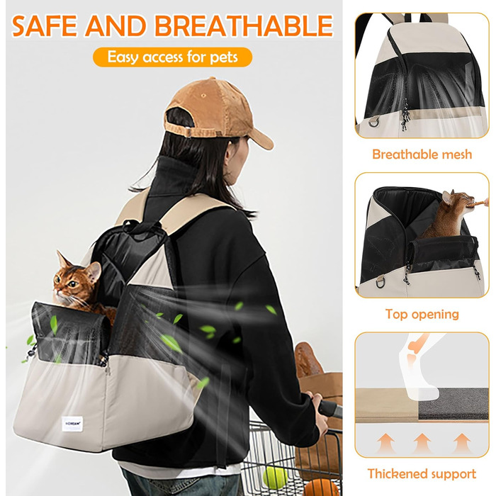 Рюкзак-переноска для тварин ALLSOPETS: для котів та маленьких собак, зручний, дихаючий, для подорожей, кемпінгу, прогулянок. Бежевий колір