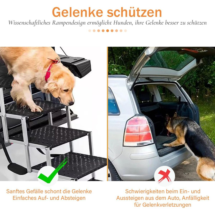 Східці для собак у машину, 6 ступенів, 70 кг, складані, для великих собак та літніх тварин, алюмінієва рамка - для вантажівок та SUV