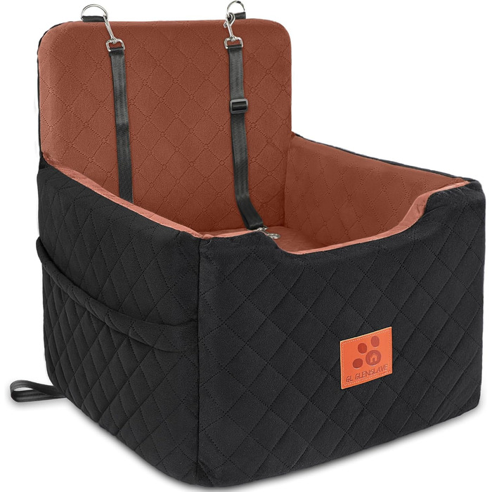 Автокрісло для собак маленьких та середніх порід (до 15 кг), знімний та миючий чохол, 2 ремені безпеки (чорний/коричневий)