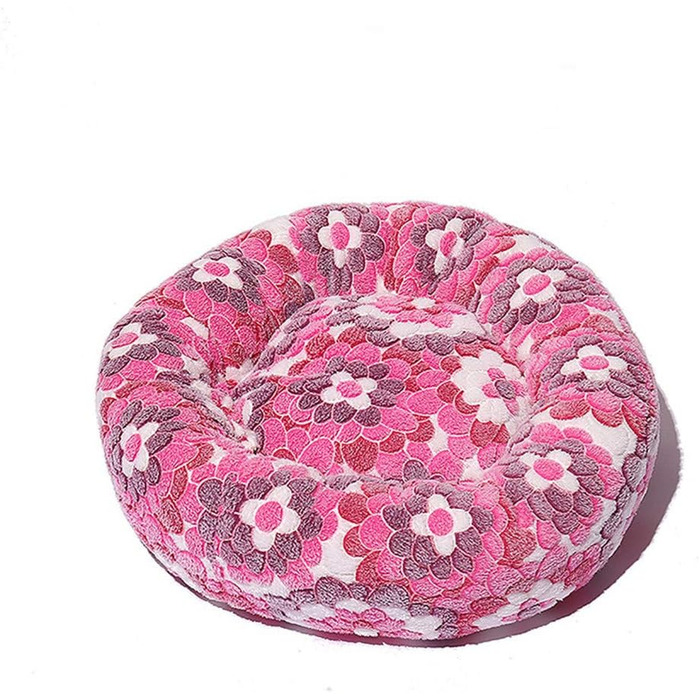 Кругле ліжко для собак FANSU: м'яке, плюшеве, антиковзне, з основою, розмір та колір обираються (110см, рожевий з квітами)