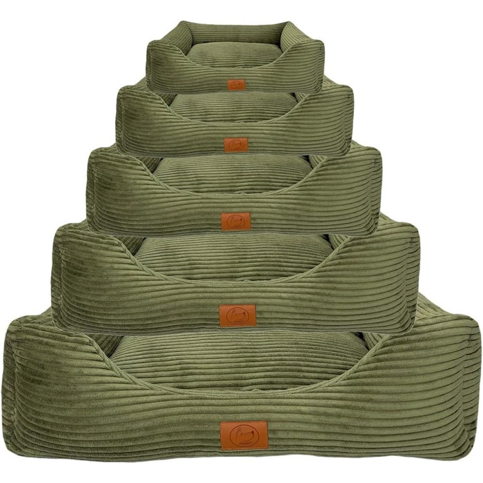 Ортопедичне ліжко для собак Elropet з м'якого корду, кошик для собак XS/S/M/L/XL (XXL 145x110x30 см), оливковий колір