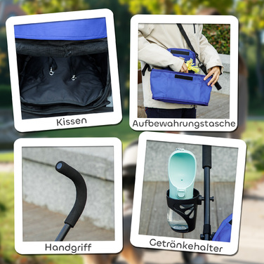 PawHut Dog Buggy Dog Buggy Foldable для собак і кішок до 4 кг Cat Buggy з сітчастими вікнами, плечовим ременем, сумкою для зберігання, підстаканником Парасолька Візок для кішок темно-синій | Аосом