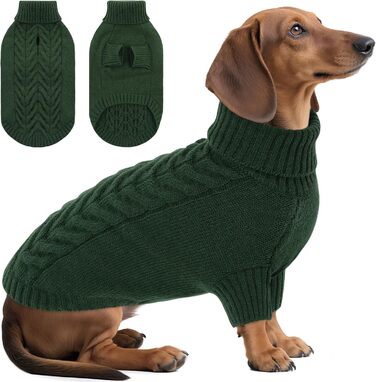 Теплий зимовий пуловер для собак великих порід L, зелений. Пуловер з ворітцем-горловиною, машинного в'язання, для Французького бульдога, Шнауцера, Мальтезе, Бішон Фрізе, Бостон-тер'єра. Легко прати.