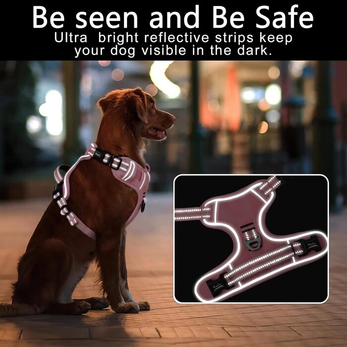 Шлейка для собак HEELE без натягу, для маленьких собак, регульована світловідбиваюча шлейка, дихаюча шлейка з м'якою ручкою, No-Pull Dog Harness, світло-рожева, S, обхват грудей: 35-61 см