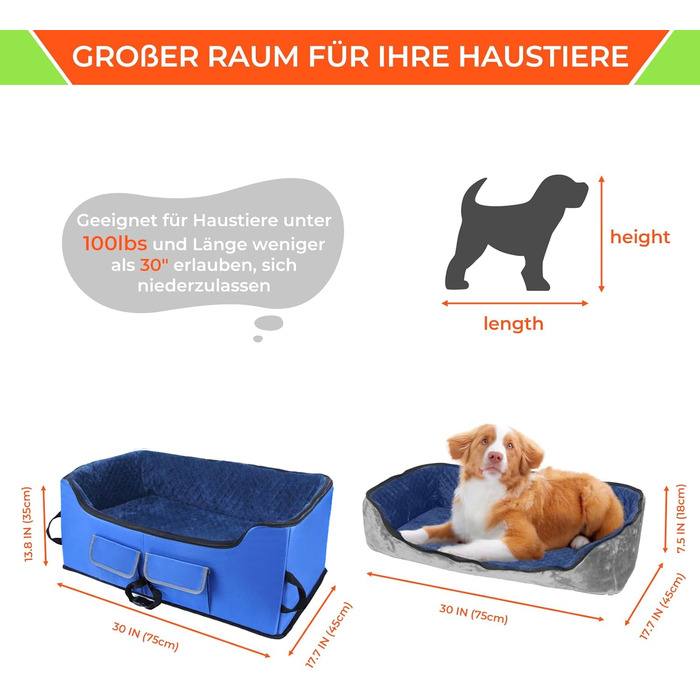 Автокрісло для собак Babenest - стабільне, безпечне, для кількох тварин, велика місткість, синій, L