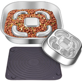 Антишвидковідхарчувальний напувалка для собак, нержавіюча сталь, Slow Feeder, з антиковзним силіконовим килимком, миска для корму для собак великих та малих порід, котів