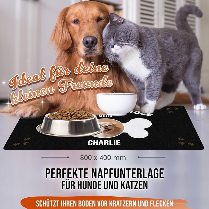 Персоналізована килимок для годування собак з іменем та фото - Royal Print, 80x40 см, миючий, неслизький