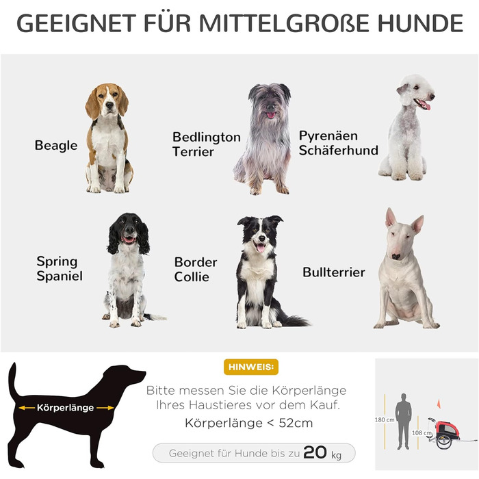 PawHut 2-в-1 Причіп для собак, велосипедний причіп для собак, візок для собак з відбивачами, прапорцем, причіп для собак PawHut, візок для собак, оксфордська тканина, червоний+чорний