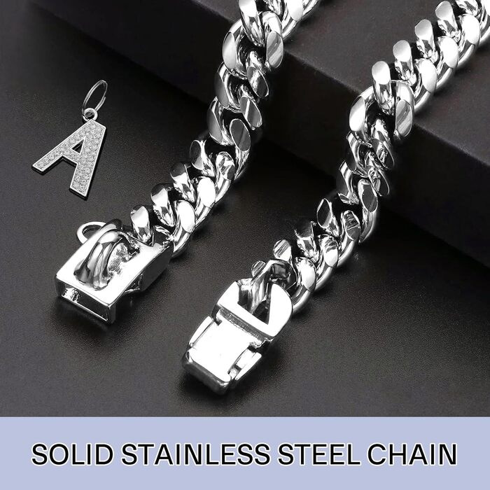 Сріблясте собаче намисто 15 мм з кулоном, нашийник для собак, ланцюжок з нержавіючої сталі з кубинськими ланками, міцний, не гризучий нашийник для собак маленьких та середніх порід (25 см)