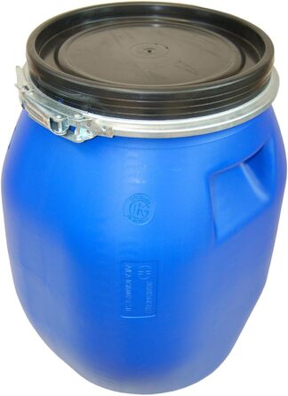 Пластикове відро Plasteo® 30 літрів з кришкою на затискач | Харчовий пластик | Контейнер для корму | Герметичне закриття | Складається в стос та підходить для палет | Міцні ручки | Синій