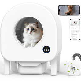 Автоматичний лоток для котів з камерою, 90л, самоочисний, для кількох котів, без запаху, з датчиками, керування через додаток, захист від защемлення