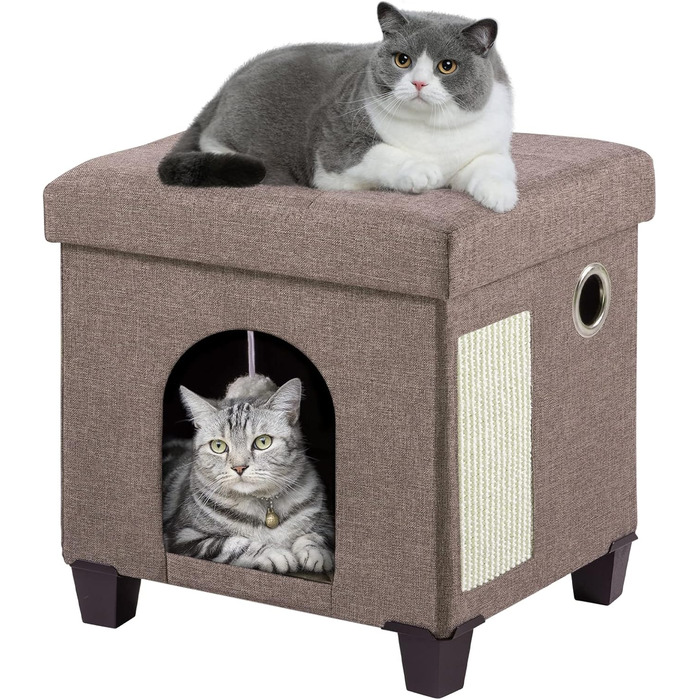 Будинок-куб для котів BRIAN & DANY, котяча хатка для дому з когтеточкою, іграшковим м'ячем, спальне місце, 37,3x35,8x32,3 см, коричневий