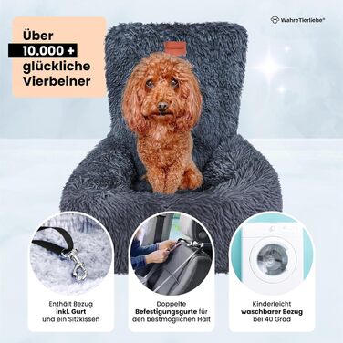 Автокрісло для собак Fluffy з ременем безпеки, чорне/біле, для малих, середніх і великих собак, знімний і праний чохол
