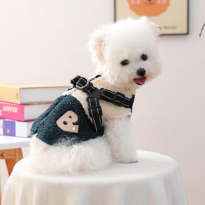 Зимовий теплий одяг для собак, куртка для тварин з отвором для повідка, для холодної погоди – рожевий/білий (зелений/білий), для маленьких та середніх собак