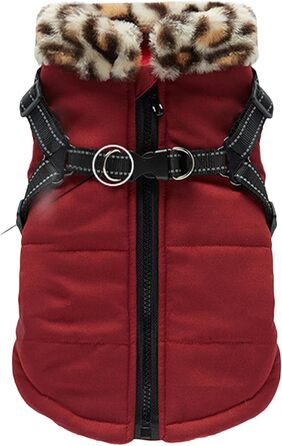 Зимовий теплий жилет для собак з інтегрованим шлейкою, водонепроникний, відбиваючий | для малих, середніх та великих собак (Бургунді)