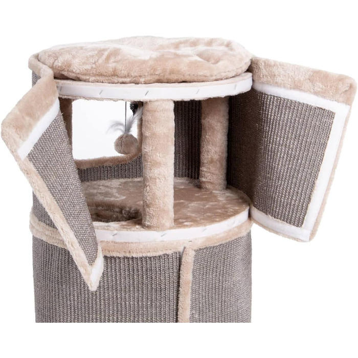 Котячий будиночок Tony з сизалю, 90 см, котячий будиночок для ігор, котячий будиночок з 3 печерами, котячий будиночок, котячий тур, котячі меблі, плюш з іграшкою, бежевий