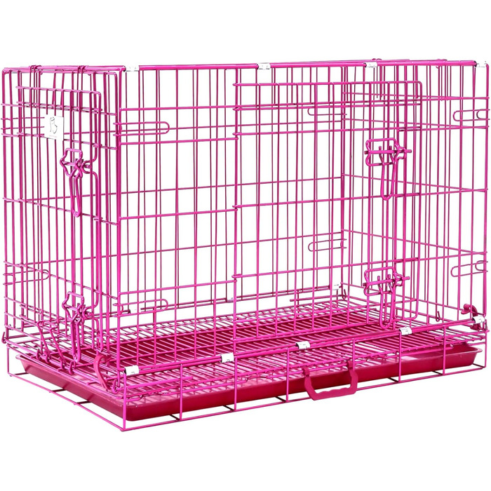 Клітка для собак HOMEY PET 76,2 см рожева, розкладна, для дому, з металевого дроту, знімний піддон