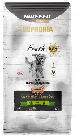 Сухий корм для собак BIOFEED Euphoria Medium & Large Індичка та Ягня, 12 кг