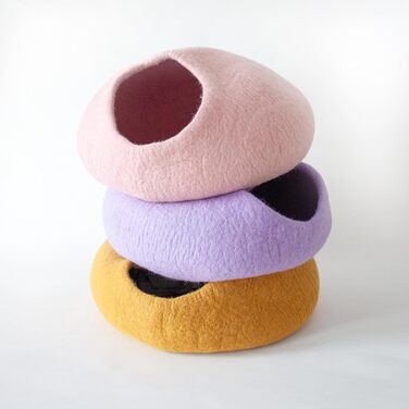 Преміум котяча печера LucyBalu® з фетру | Натуральне котяче ліжко з 100% пухкої вовни | Фетрова печера для котів ручної роботи в Непалі | Затишна печера для котів | 45x45x28 см | Білий (Рожевий)