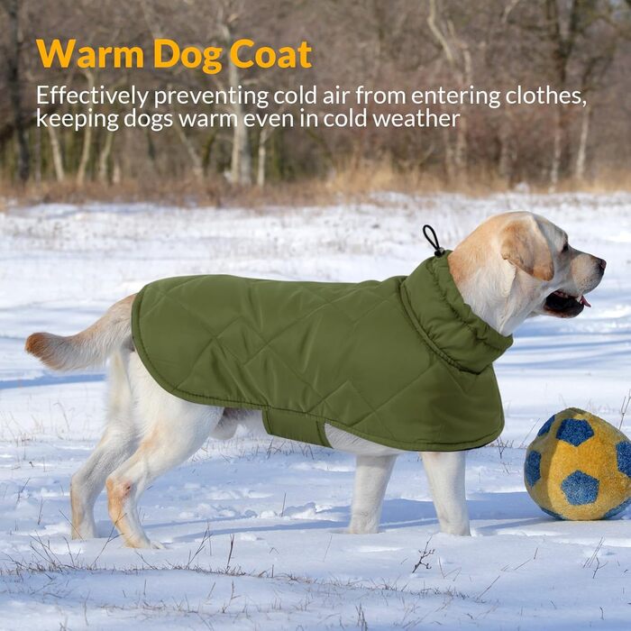 Зимовий одяг для собак великих порід: тепла куртка для такси, бульдога - вітронепроникна для дому та вулиці, кемпінгу, походів, 3XL, зелена