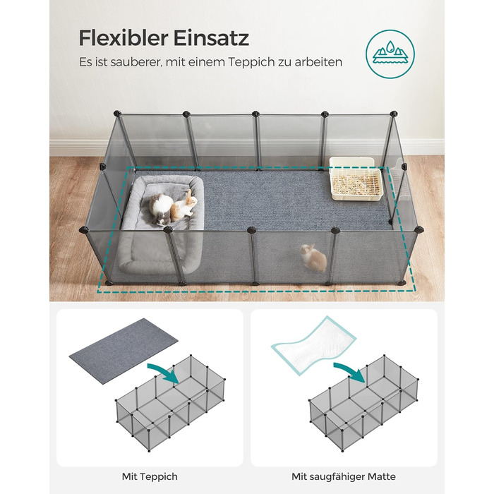 Клітка для тварин SONGMICS з піддоном, для морських свинок, хом'яків, кроликів, їжаків, 143 x 73 x 46 см, сіра