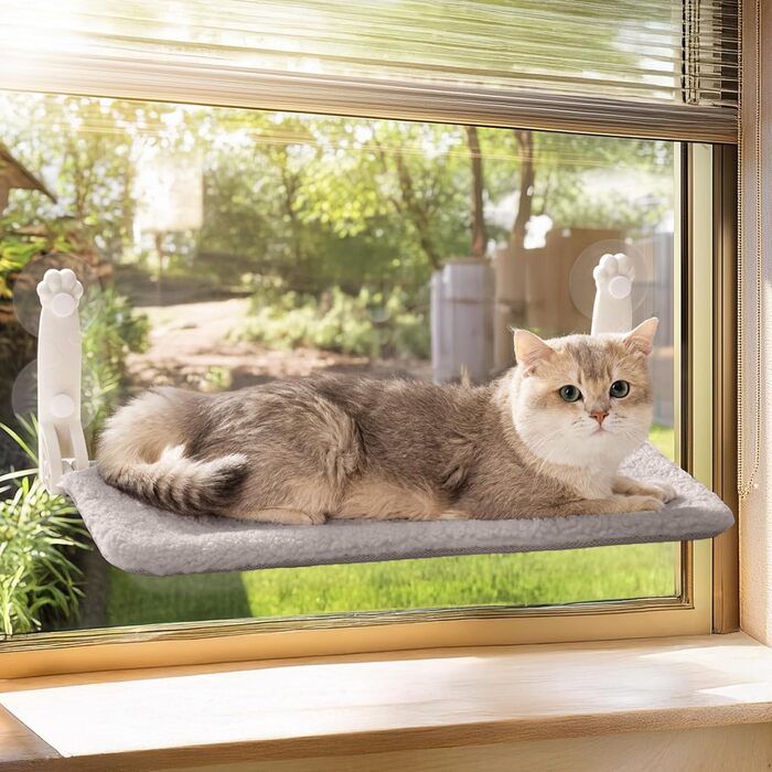 Кішка гамак на вікно MEWOOFUN - 54x30см, сірий, M. Міцний гамак для котів, витримує до 18 кг