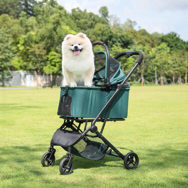 Дитячий та собачий візок 2-в-1 знімний кошик, складний, 4 колеса, мінімалістичний, з сумкою для зберігання, для собак середніх та маленьких порід (Темно-зелений)