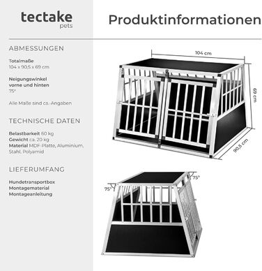 Транспортна переноска для собак tectake® - алюмінієва переноска для автомобіля та дому (104 x 90,5 x 69 см, Double)
