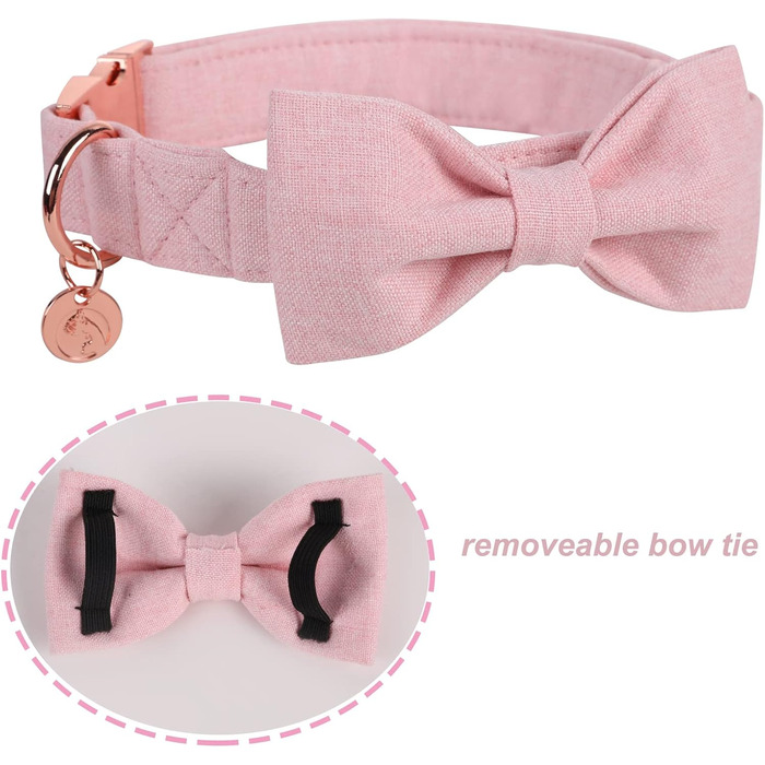 Нашийник для собак DOGWONG знімною метеликом, білий. Комфортний, регульований нашийник для собак маленьких та середніх порід. Чудовий подарунок для дівчаток та хлопчиків. (Medium, 1 шт., світло-рожевий)