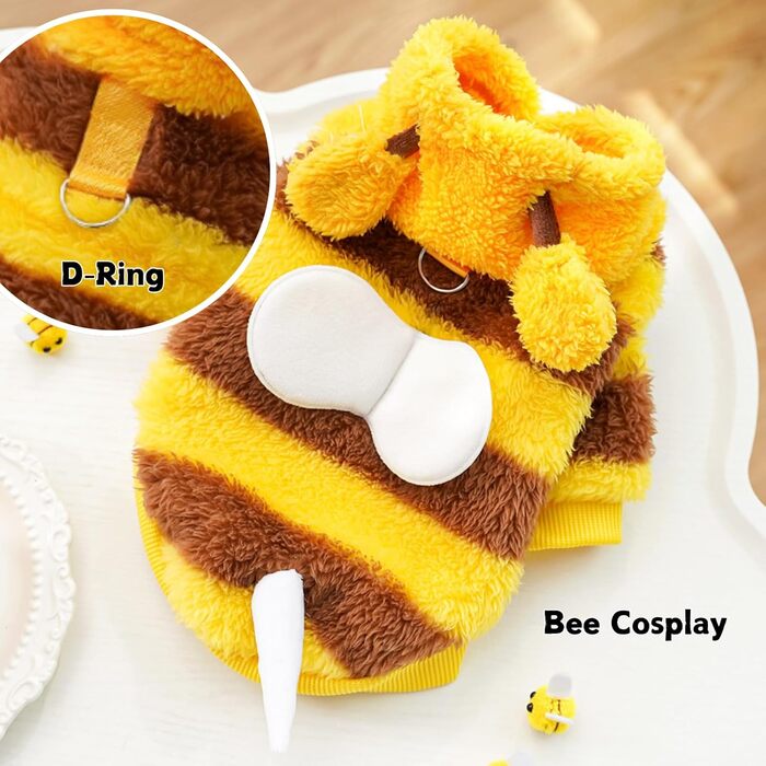 Теплий зимовий одяг для собак: светр з капюшоном, костюм, теплий фліс з кільцем D, розмір L, жовта бджола